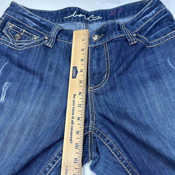 INC Curvy Fit Boot Leg Women's 10 Long Dark Wash Blue Denim Jeans Distressed - Picture 6 of 14